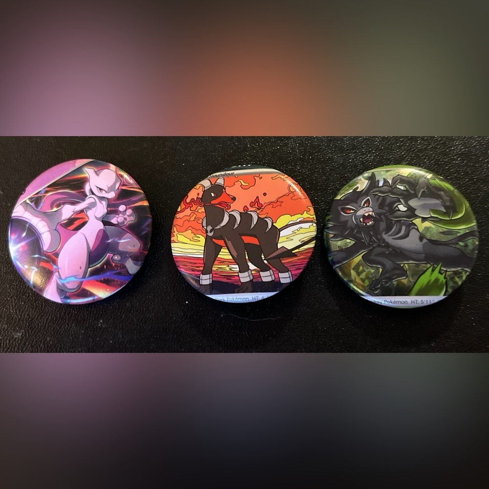 Fiery Design Pokémon Buttons 3 Pack Handmade